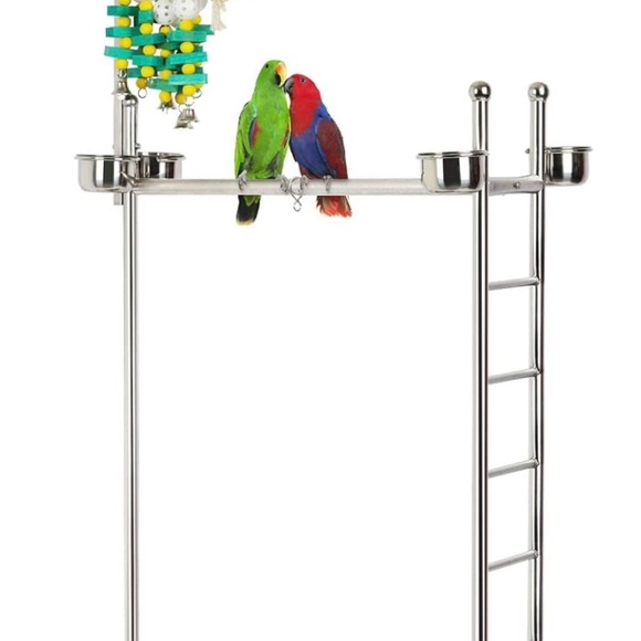 Stainless Steel Bird Activity Stand with Ladder food bowls - Picture 1 of 1
